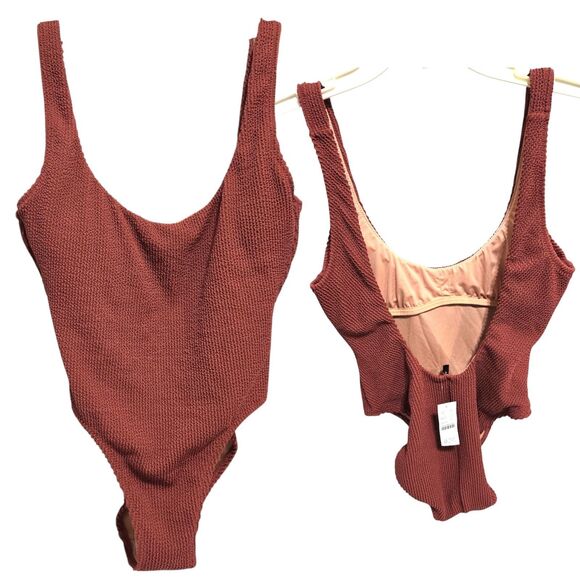 J. Crew Scrunchie Classic Scoopneck One-Piece Swimsuit Sz 2 Chimney Brick BH478 - Picture 1 of 9